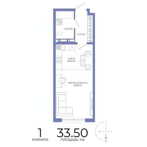 1-к квартира, строящийся дом, 34м2, 3/17 этаж
