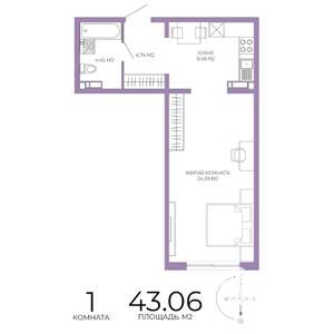 1-к квартира, строящийся дом, 43м2, 4/17 этаж