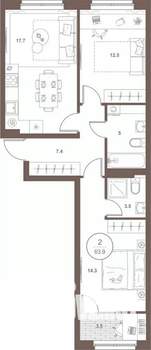2-к квартира, вторичка, 64м2, 8/16 этаж