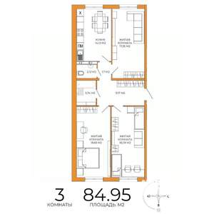3-к квартира, строящийся дом, 85м2, 11/18 этаж