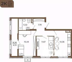 2-к квартира, вторичка, 59м2, 8/17 этаж