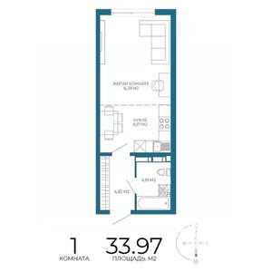 1-к квартира, строящийся дом, 34м2, 10/17 этаж