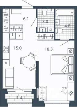 1-к квартира, вторичка, 47м2, 13/24 этаж