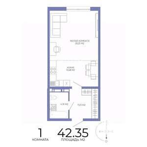 1-к квартира, строящийся дом, 42м2, 5/17 этаж