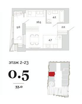 1-к квартира, вторичка, 33м2, 20/24 этаж