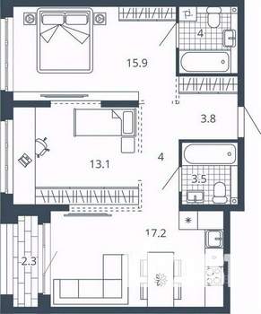 2-к квартира, вторичка, 64м2, 8/24 этаж