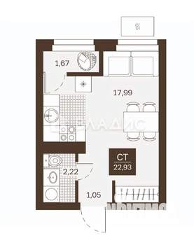 Студия квартира, строящийся дом, 23м2, 5/22 этаж