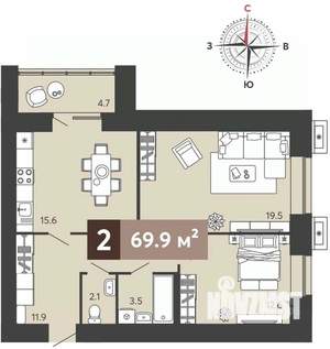 2-к квартира, вторичка, 70м2, 2/17 этаж