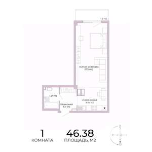 1-к квартира, строящийся дом, 46м2, 11/17 этаж