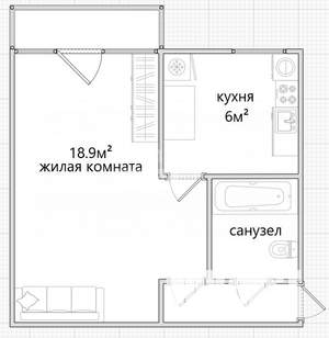 1-к квартира, вторичка, 35м2, 5/5 этаж
