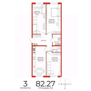 3-к квартира, строящийся дом, 82м2, 3/18 этаж