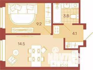 1-к квартира, вторичка, 32м2, 11/17 этаж