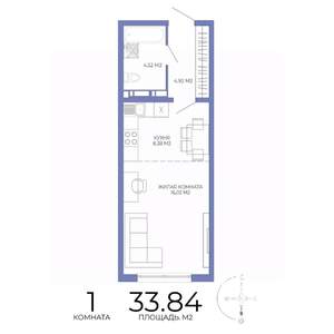 1-к квартира, строящийся дом, 34м2, 17/17 этаж