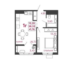 1-к квартира, вторичка, 42м2, 7/12 этаж