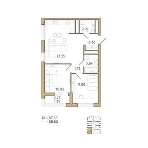 2-к квартира, вторичка, 59м2, 9/18 этаж