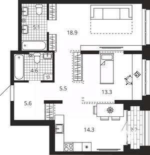 2-к квартира, вторичка, 70м2, 6/23 этаж