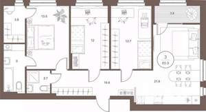 3-к квартира, вторичка, 86м2, 9/16 этаж