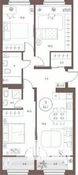 3-к квартира, вторичка, 87м2, 2/16 этаж