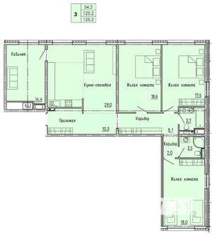 3-к квартира, строящийся дом, 125м2, 18/18 этаж