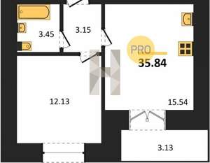 1-к квартира, вторичка, 36м2, 1/18 этаж