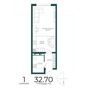 1-к квартира, строящийся дом, 33м2, 11/17 этаж