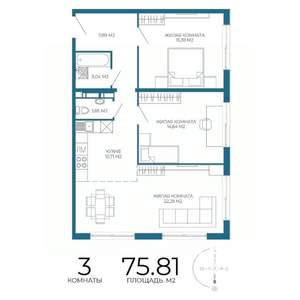 3-к квартира, строящийся дом, 76м2, 9/17 этаж