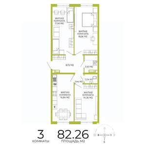 3-к квартира, строящийся дом, 82м2, 5/18 этаж