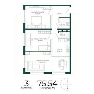 3-к квартира, строящийся дом, 76м2, 5/17 этаж