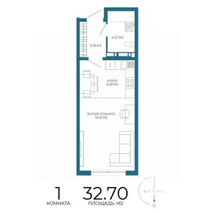 1-к квартира, строящийся дом, 33м2, 15/17 этаж
