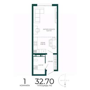 1-к квартира, строящийся дом, 33м2, 15/17 этаж