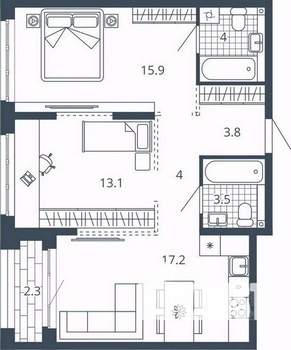 2-к квартира, вторичка, 64м2, 12/23 этаж