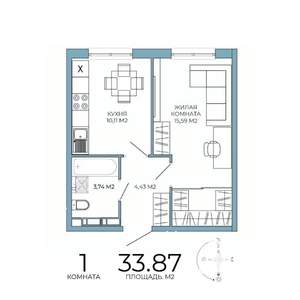 1-к квартира, строящийся дом, 34м2, 2/18 этаж