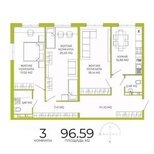 3-к квартира, строящийся дом, 97м2, 5/18 этаж
