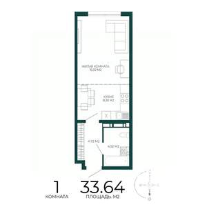 1-к квартира, строящийся дом, 34м2, 17/17 этаж