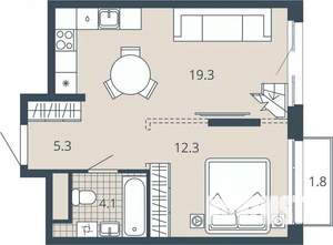 1-к квартира, вторичка, 44м2, 4/23 этаж