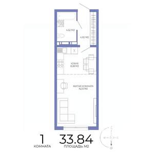 1-к квартира, строящийся дом, 34м2, 13/17 этаж