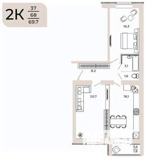 2-к квартира, вторичка, 70м2, 8/10 этаж
