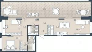 2-к квартира, вторичка, 104м2, 23/23 этаж