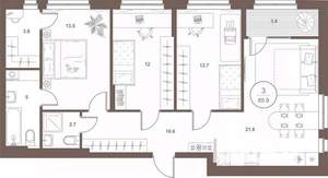 3-к квартира, вторичка, 86м2, 7/16 этаж