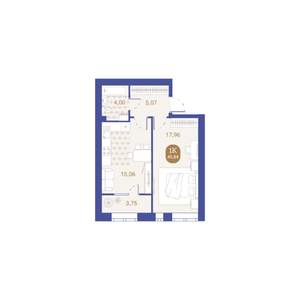 1-к квартира, вторичка, 46м2, 1/4 этаж