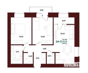 2-к квартира, вторичка, 66м2, 3/17 этаж