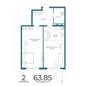 2-к квартира, вторичка, 64м2, 11/17 этаж