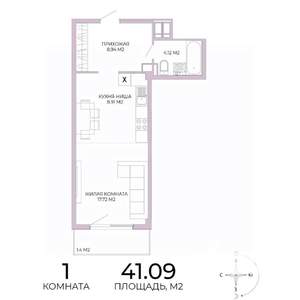 1-к квартира, вторичка, 41м2, 16/17 этаж