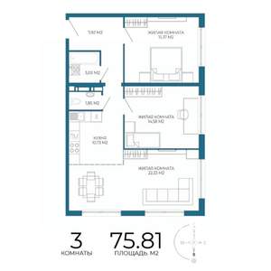3-к квартира, строящийся дом, 76м2, 6/17 этаж