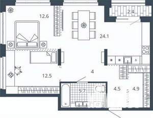 2-к квартира, вторичка, 71м2, 16/24 этаж