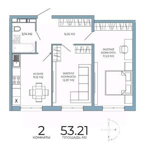 2-к квартира, строящийся дом, 53м2, 10/18 этаж