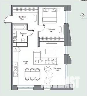2-к квартира, вторичка, 64м2, 3/15 этаж