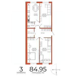 3-к квартира, строящийся дом, 85м2, 6/18 этаж