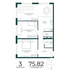 3-к квартира, строящийся дом, 76м2, 7/17 этаж