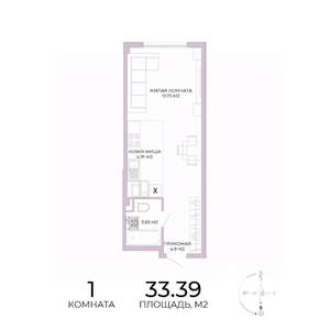 1-к квартира, строящийся дом, 33м2, 17/17 этаж